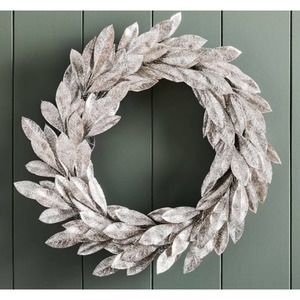 New West Elm Kraft/ Glitter leaf silver Hanging Holiday Wreath 18” Pottery Barn